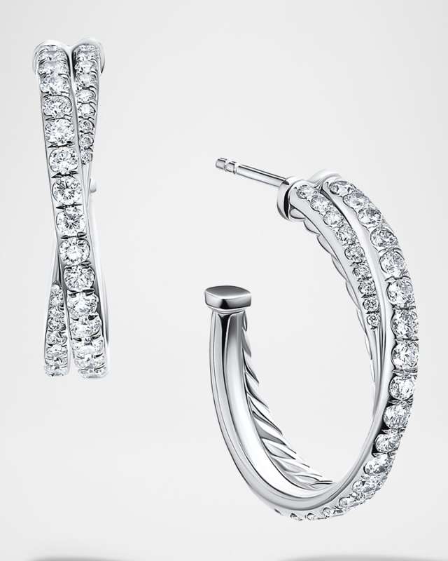 Pave Crossover Hoop Earrings with Diamonds in 18K White Gold, 24mm